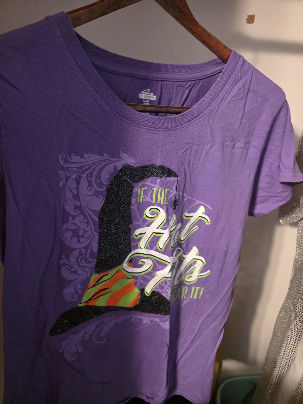 Purple Graphic Short Sleeve Tee with Witch Hat Print